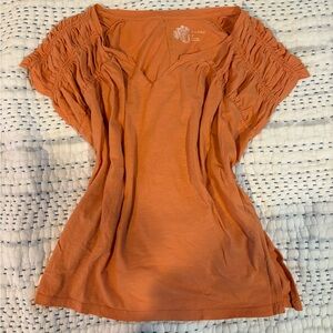 Pilcro Anthropologie Orange Ruched Sleeve Top